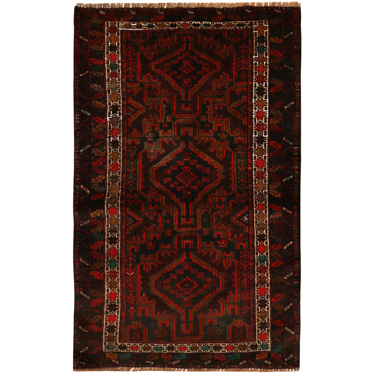 Baluchi Rug Handmade Multi Geometric 3x5 ft