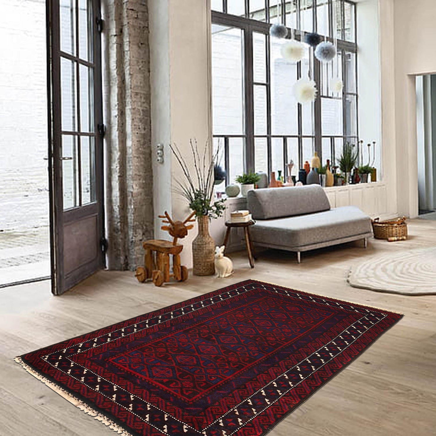 Baluchi Rug Handmade Multi Geometric 2x4 ft