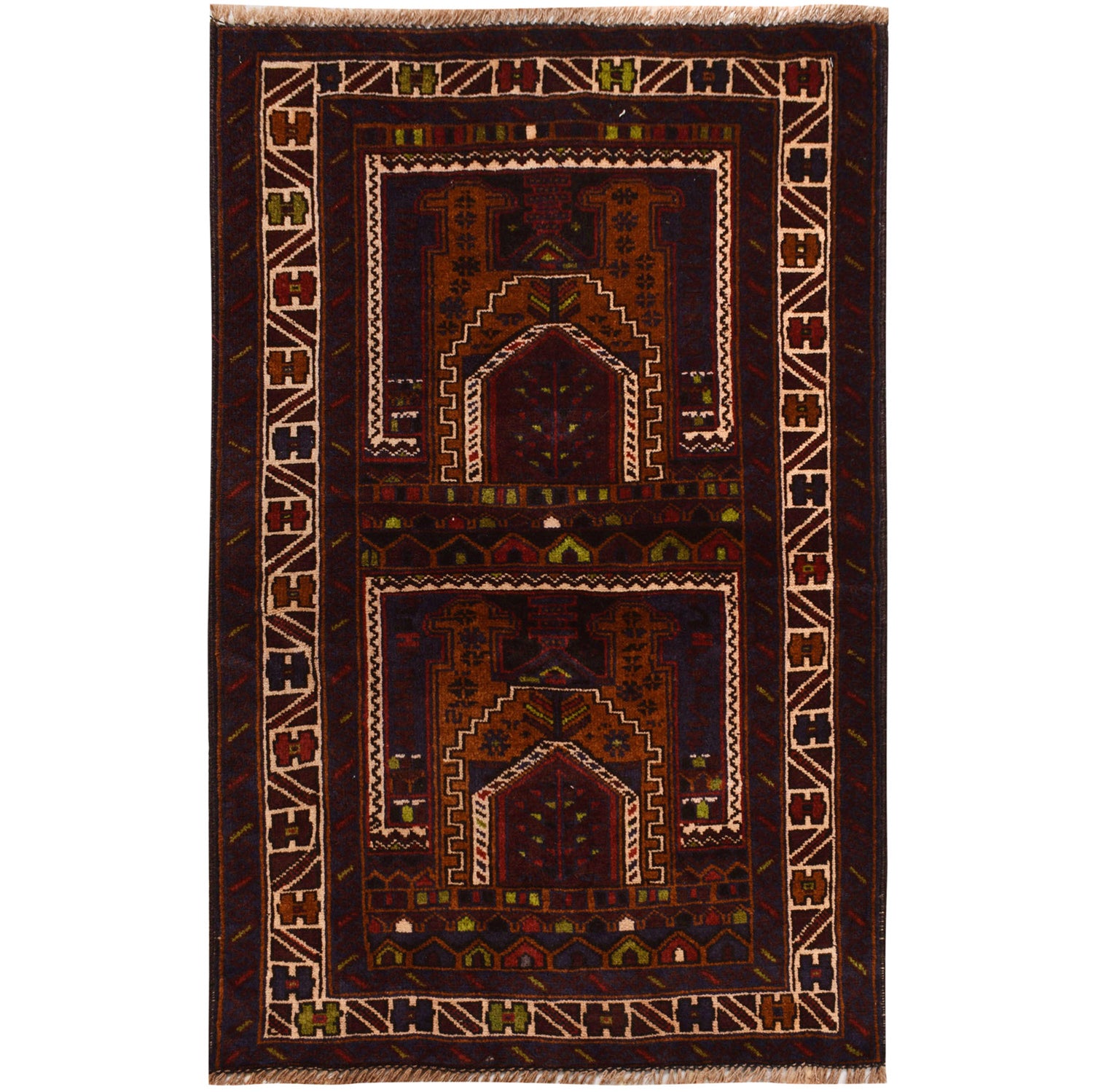 Baluchi Rug Handmade Multi Prayer Design 2x4 ft