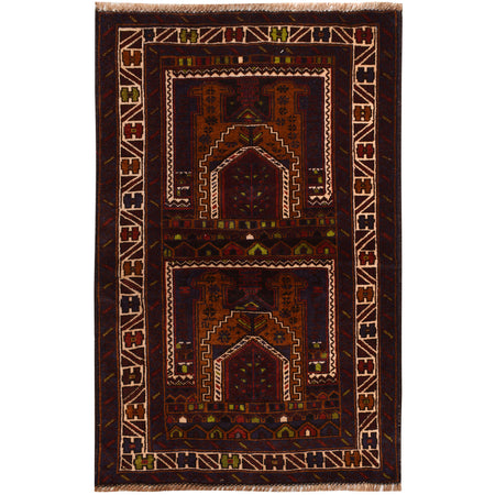 Baluchi Rug Handmade Multi Prayer Design 2x4 ft