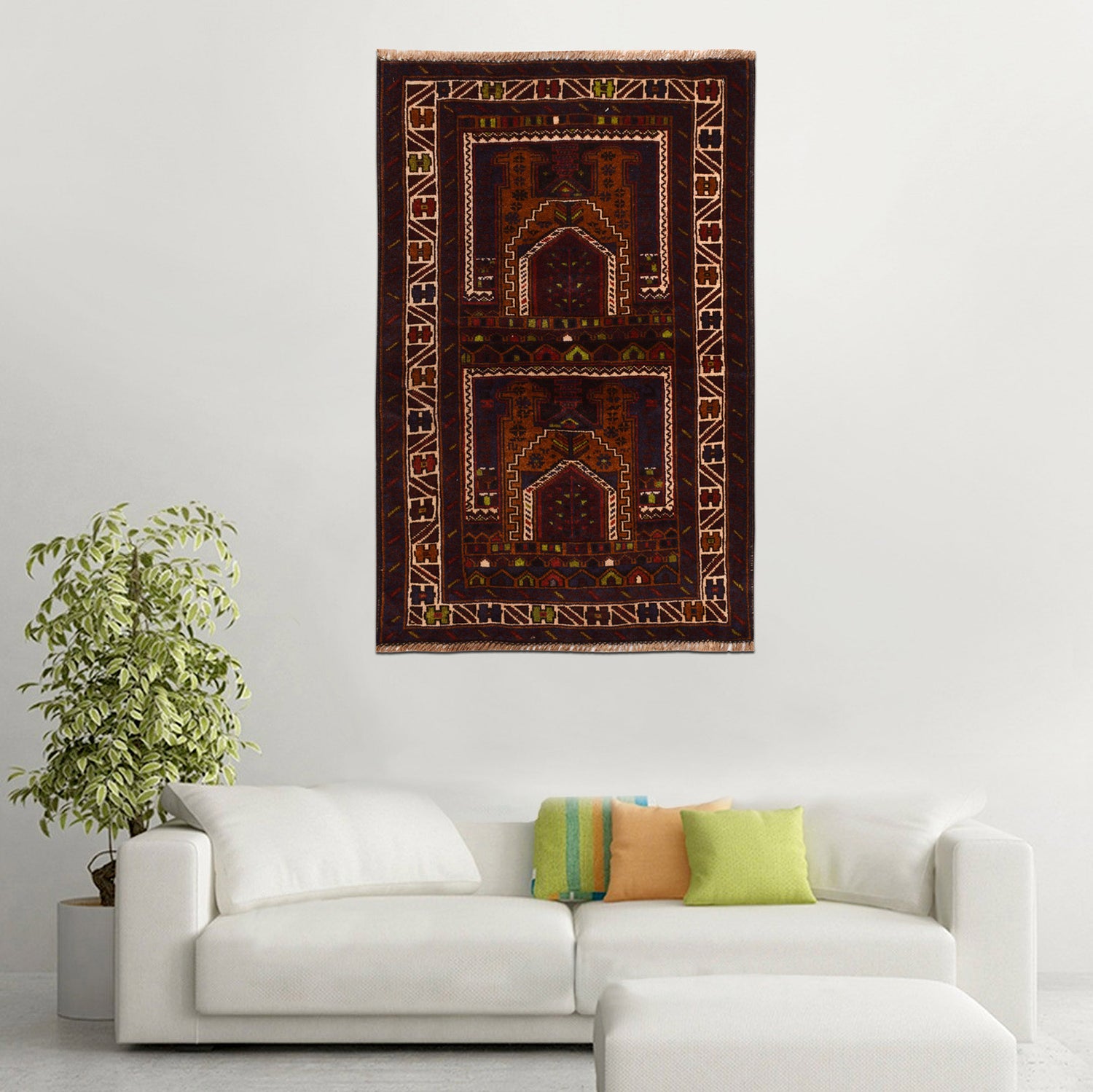Baluchi Rug Handmade Multi Prayer Design 2x4 ft