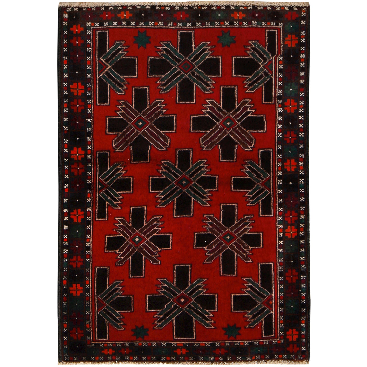 Baluchi Rug Handmade Multi Geometric 3x5 ft