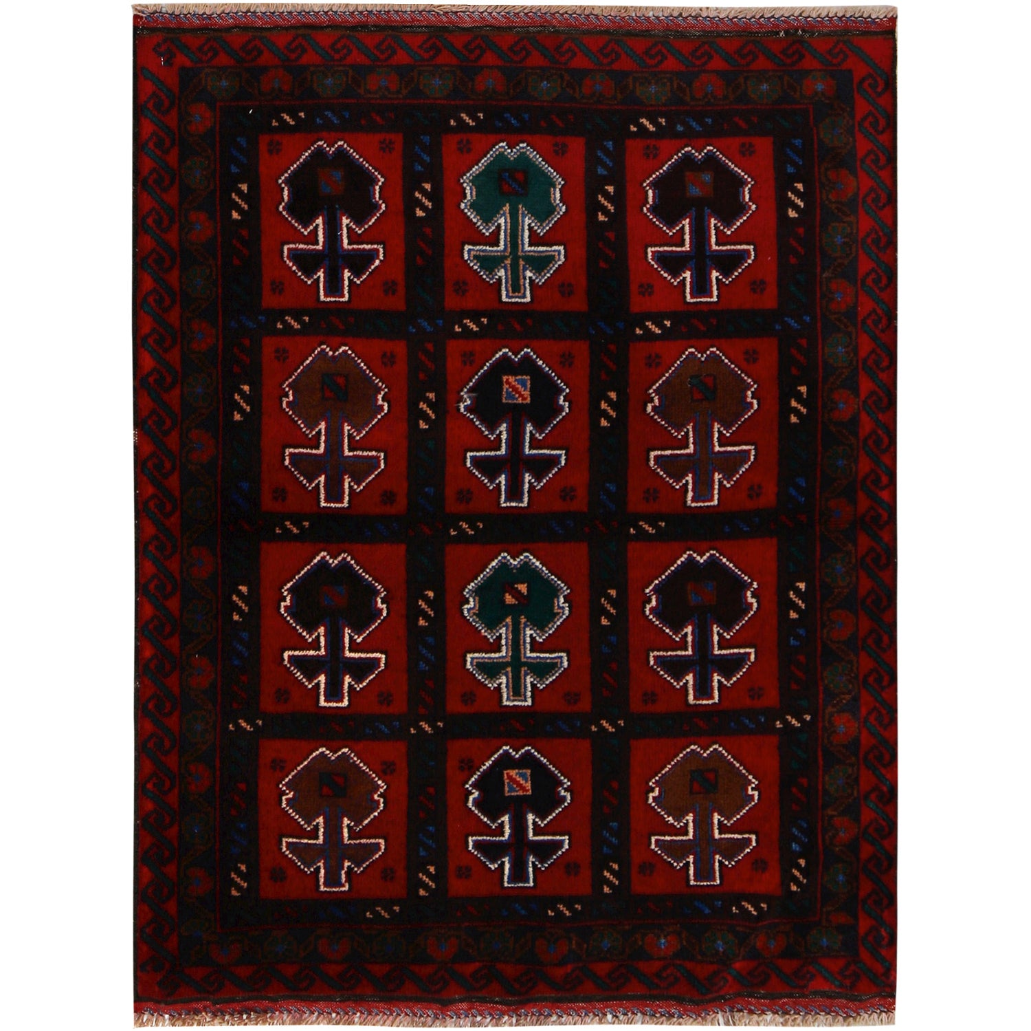 Baluchi Rug Handmade Multi Geometric 2x4 ft