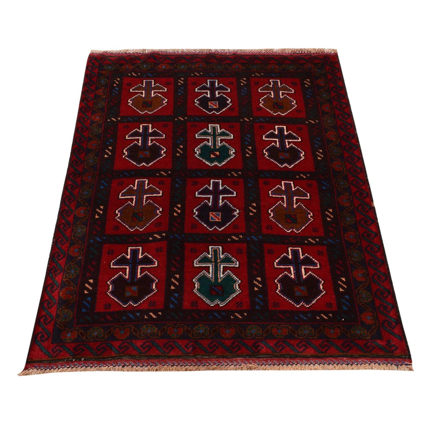 Baluchi Rug Handmade Multi Geometric 2x4 ft
