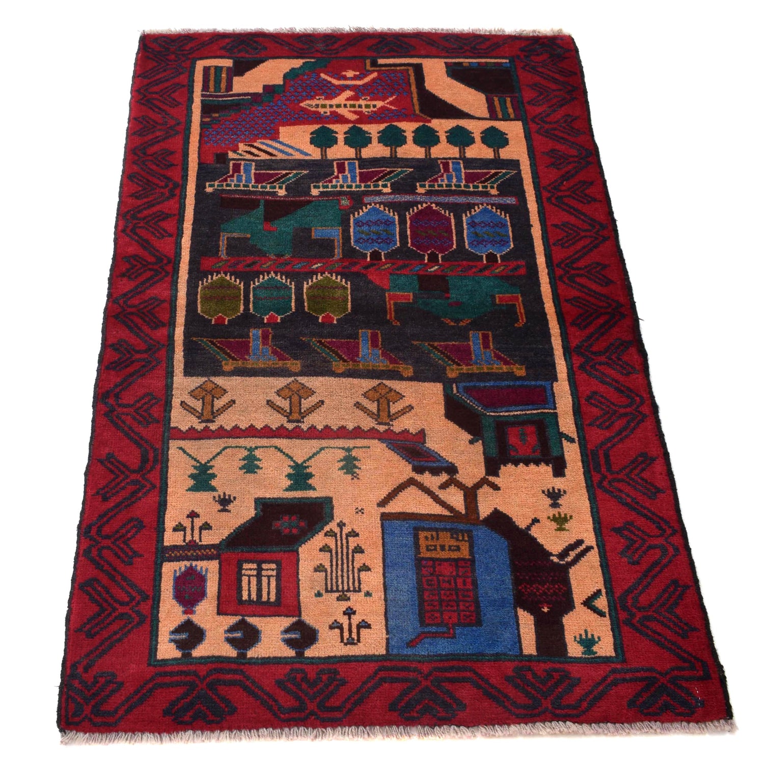 Pictorial Rug Handmade Multi Design