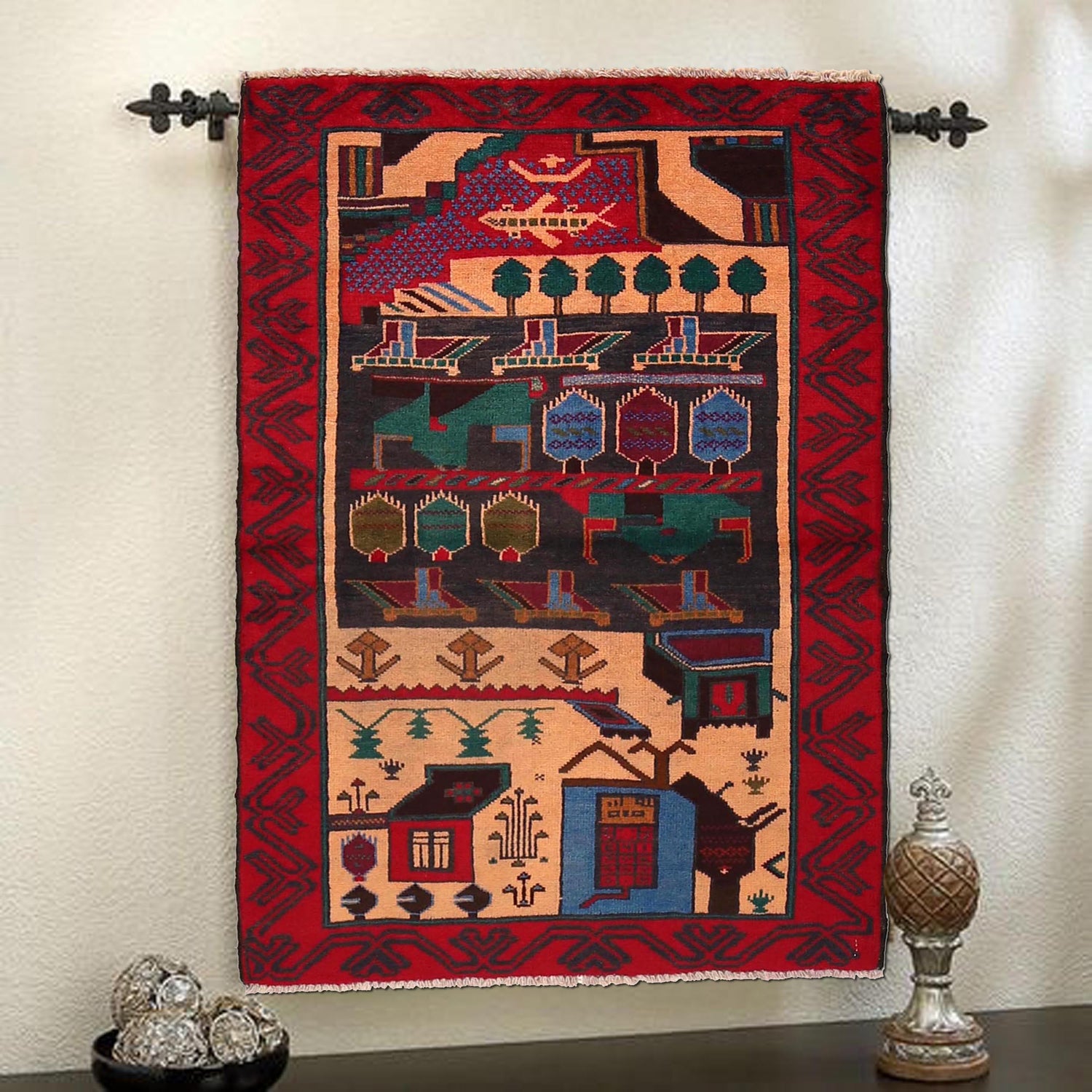 Pictorial Rug Handmade Multi Design