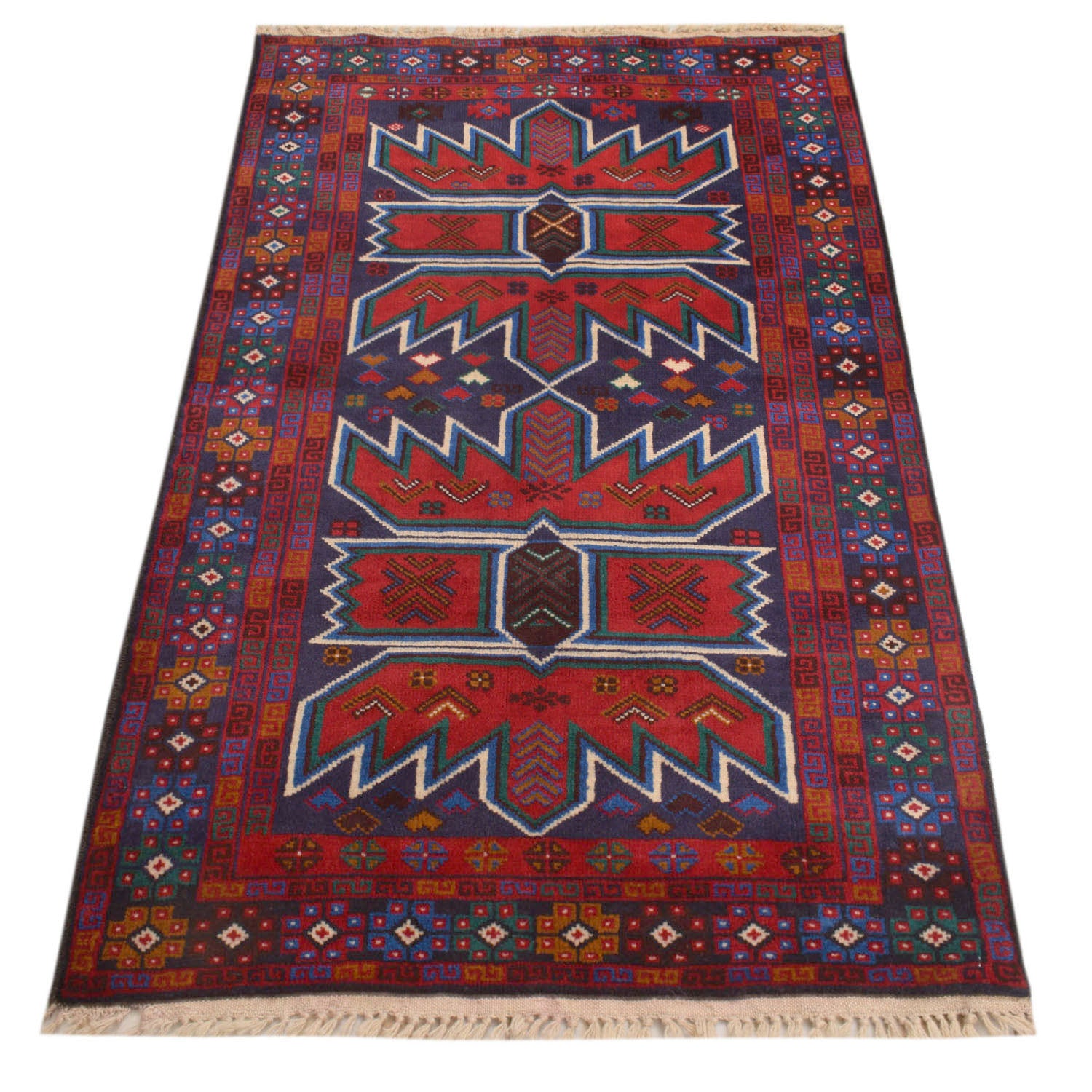 Baluchi Rug Handmade Multi Geometric 2x4 ft