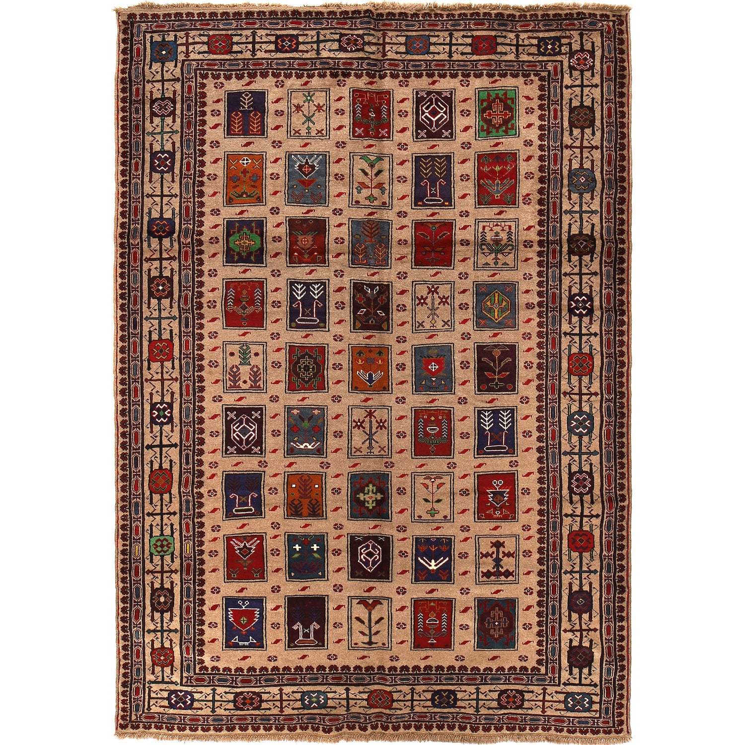 Baluchi Rug Handmade Tan Geometric 7x10 ft