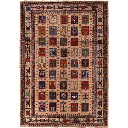 Baluchi Rug Handmade Tan Geometric 7x10 ft