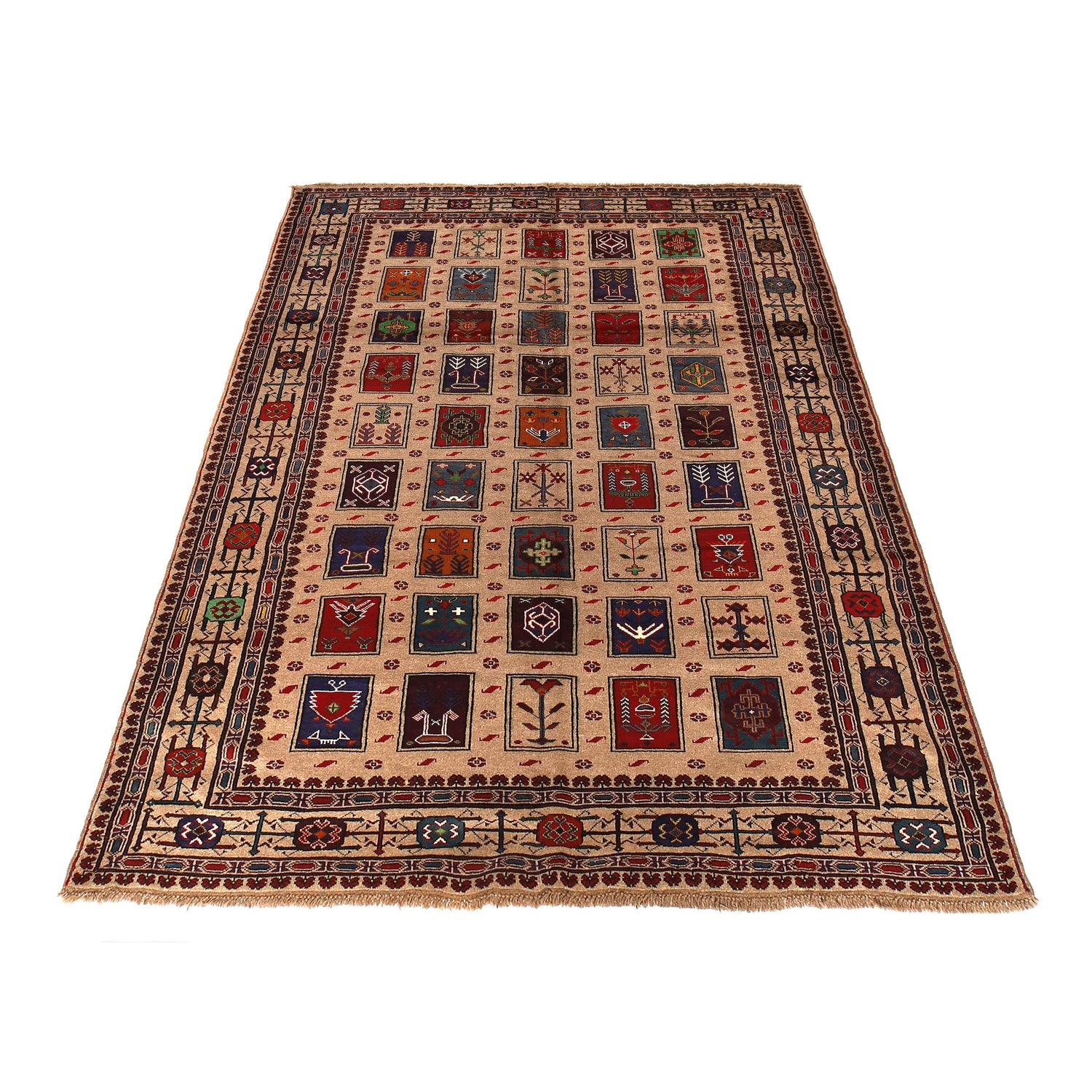 Baluchi Rug Handmade Tan Geometric 7x10 ft