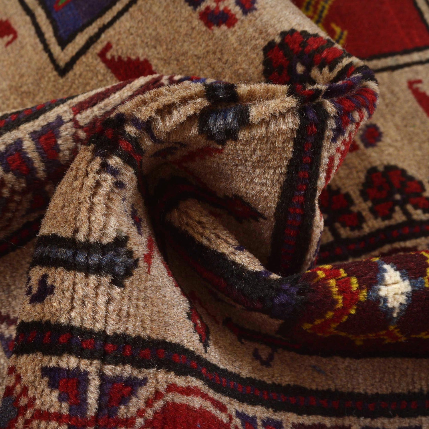 Baluchi Rug Handmade Tan Geometric 7x10 ft