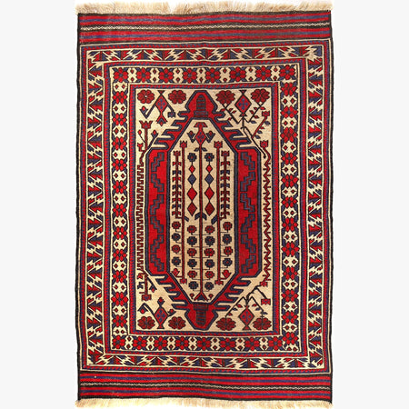 Saghari Kilim Area Rug Handmade Beige Floral 4x6 ft