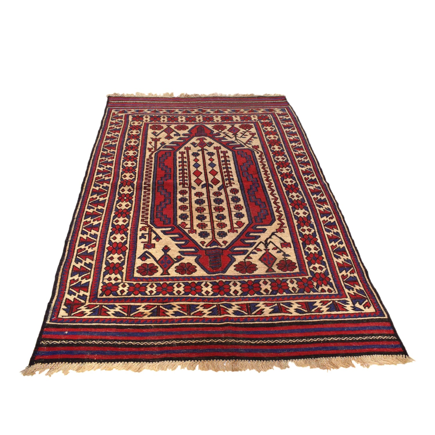 Saghari Kilim Area Rug Handmade Beige Floral 4x6 ft
