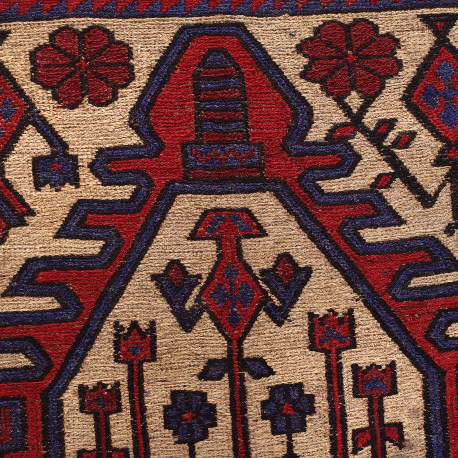 Saghari Kilim Area Rug Handmade Beige Floral 4x6 ft