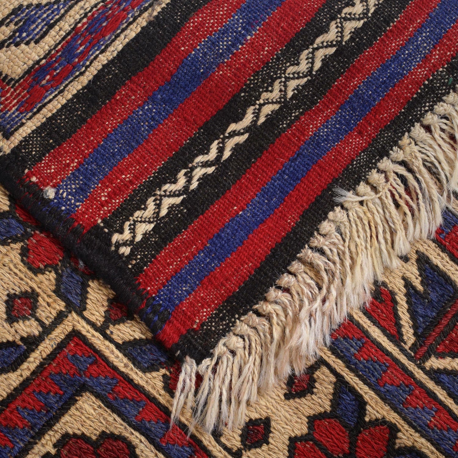 Saghari Kilim Area Rug Handmade Beige Floral 4x6 ft