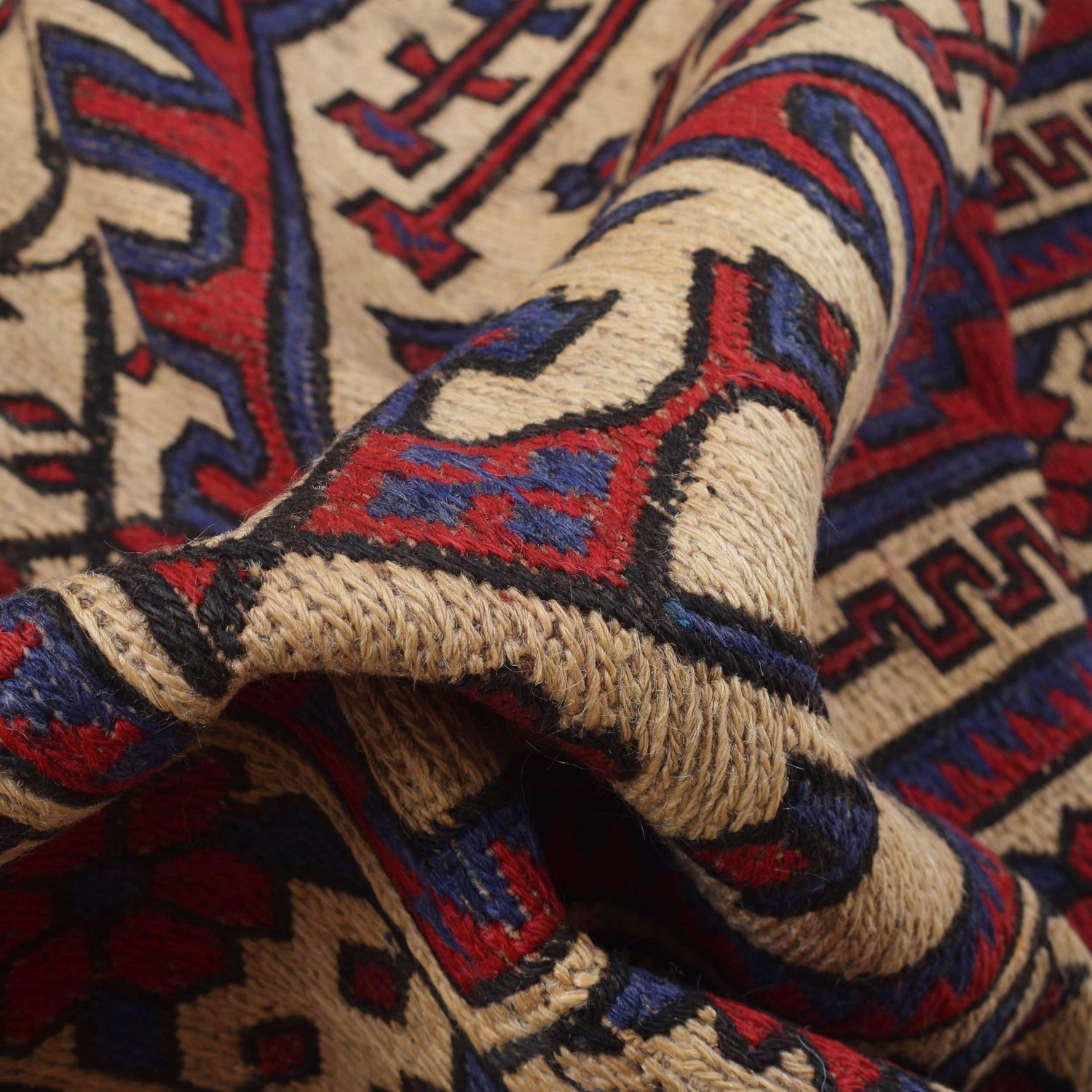 Saghari Kilim Area Rug Handmade Beige Floral 4x6 ft