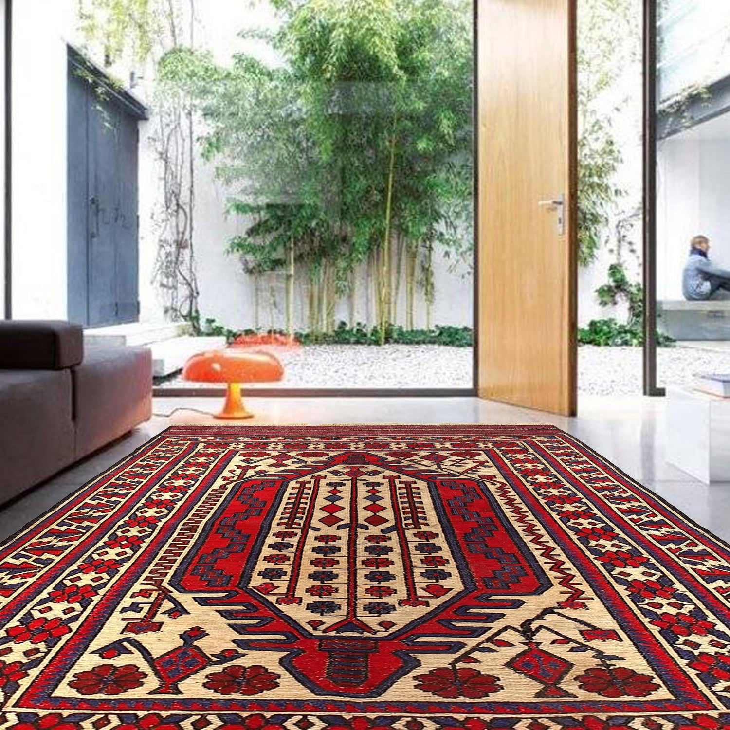 Saghari Kilim Area Rug Handmade Beige Floral 4x6 ft