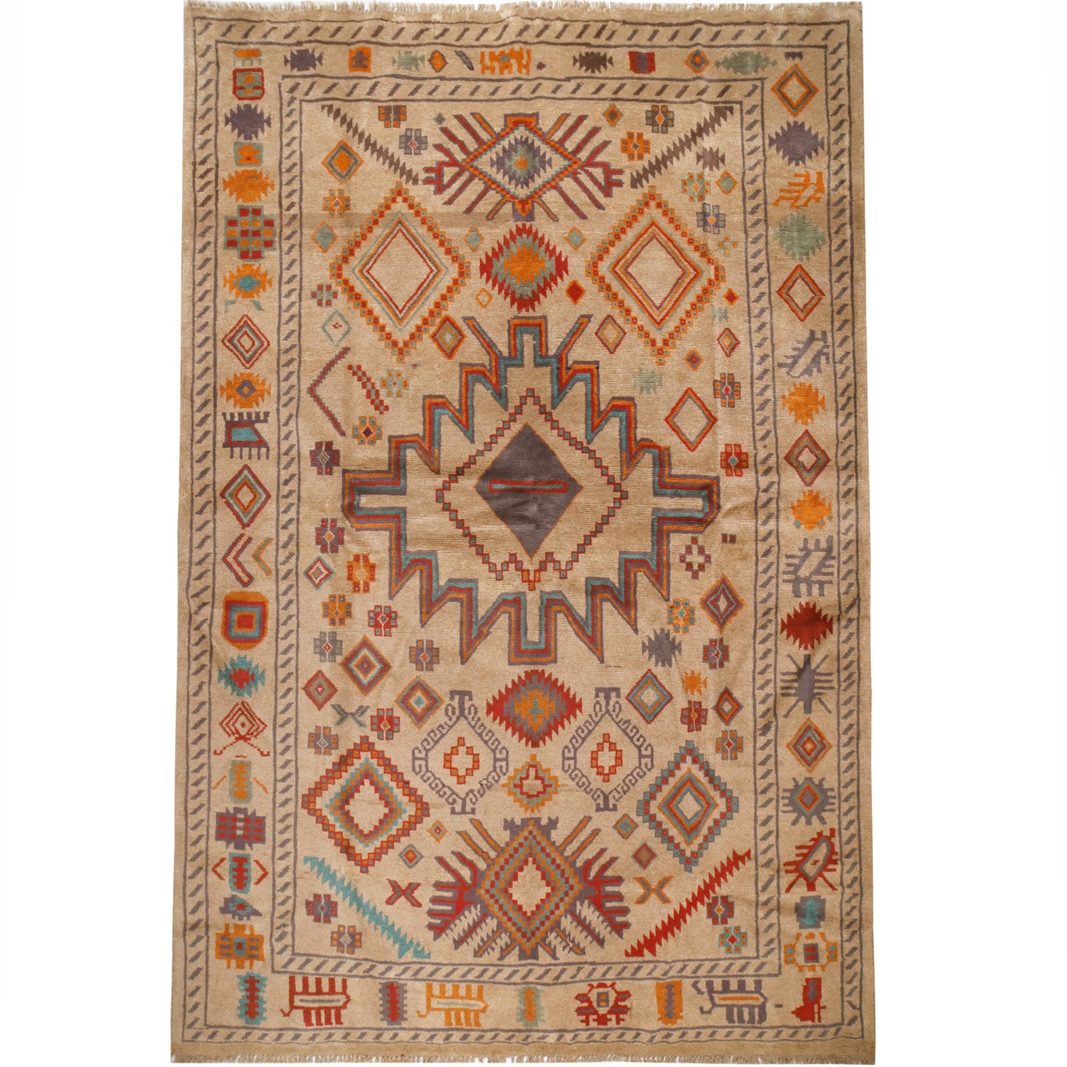Kohistani Area Rug Handmade Tan Floral 7x10 ft