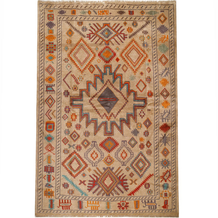 Kohistani Area Rug Handmade Tan Floral 7x10 ft