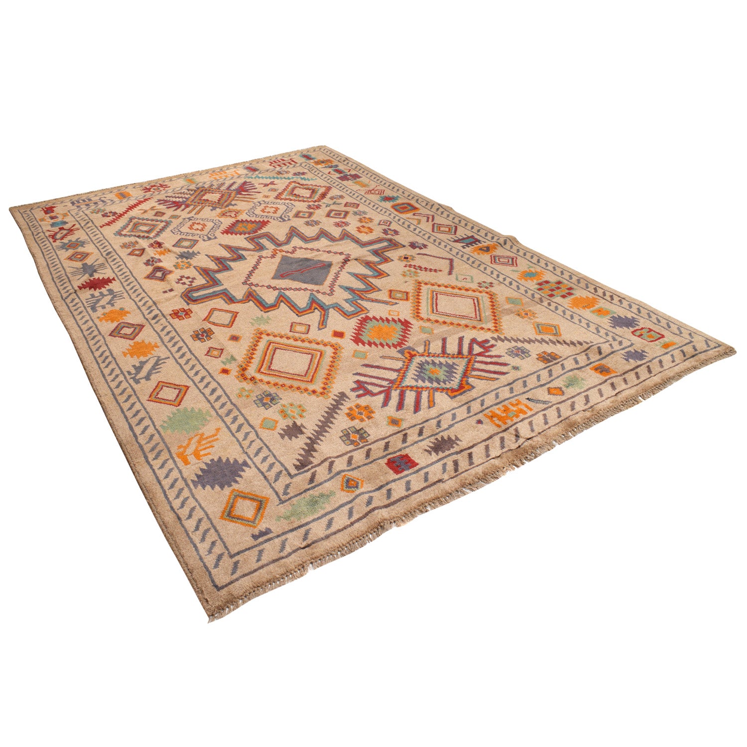 Kohistani Area Rug Handmade Tan Floral 7x10 ft