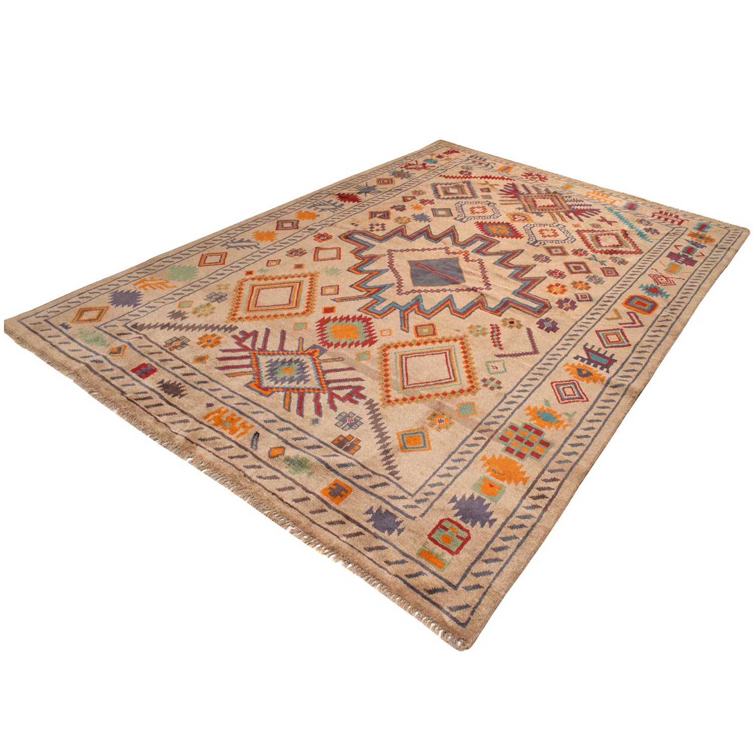 Kohistani Area Rug Handmade Tan Floral 7x10 ft