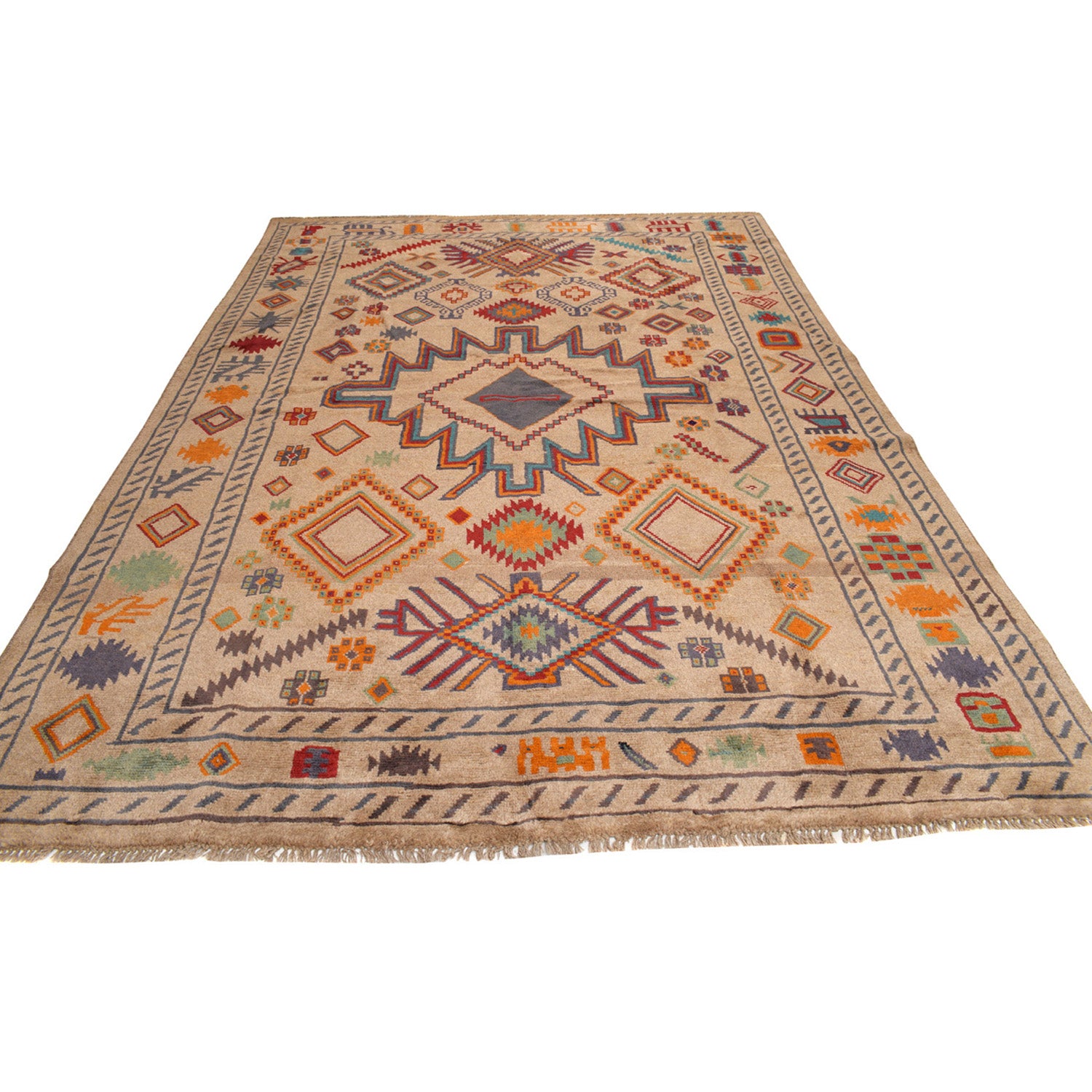 Kohistani Area Rug Handmade Tan Floral 7x10 ft
