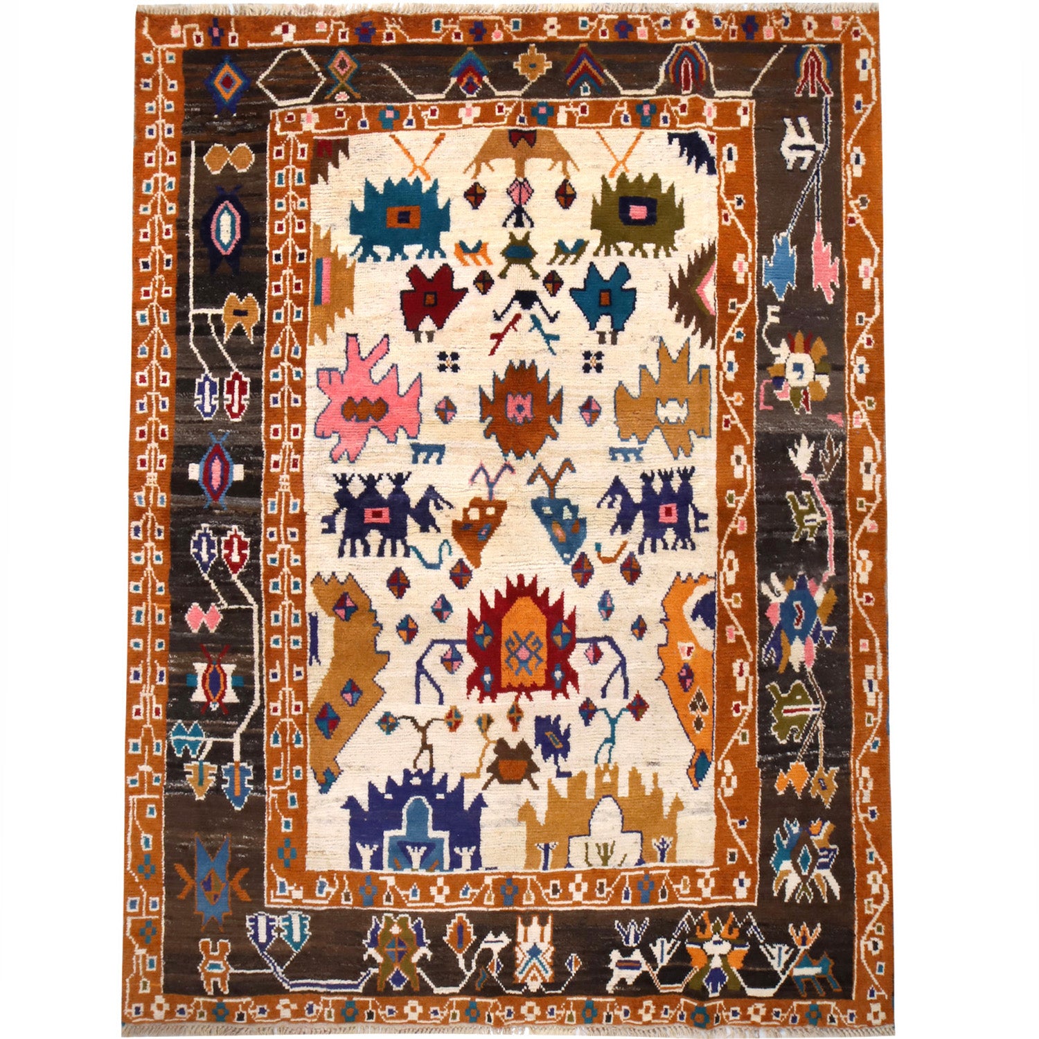 Kohistani Area Rug Handmade Beige Floral 5x8 ft