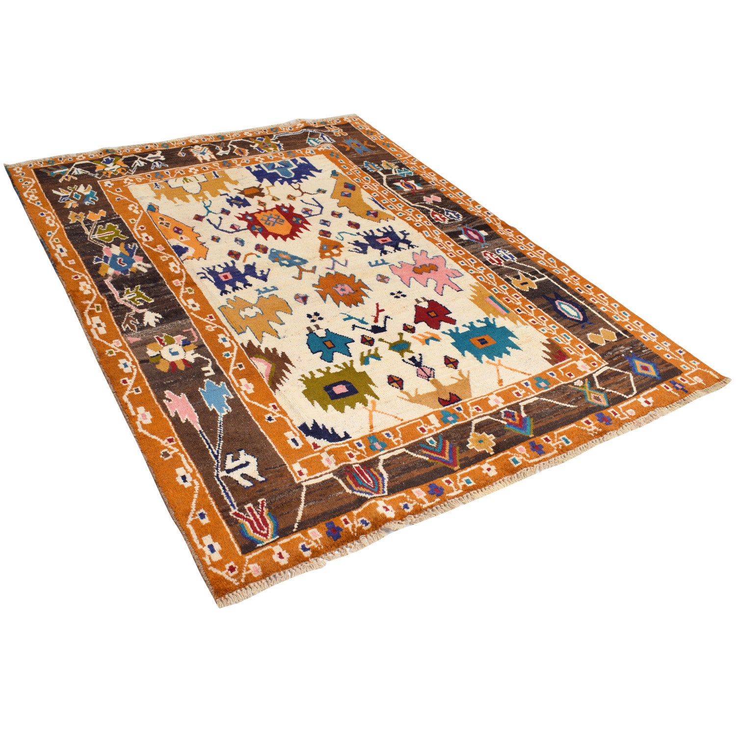 Kohistani Area Rug Handmade Beige Floral 5x8 ft
