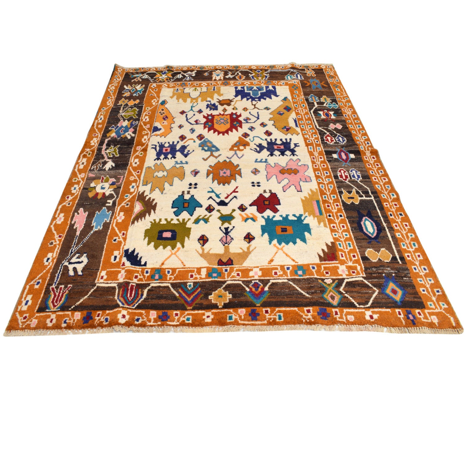 Kohistani Area Rug Handmade Beige Floral 5x8 ft