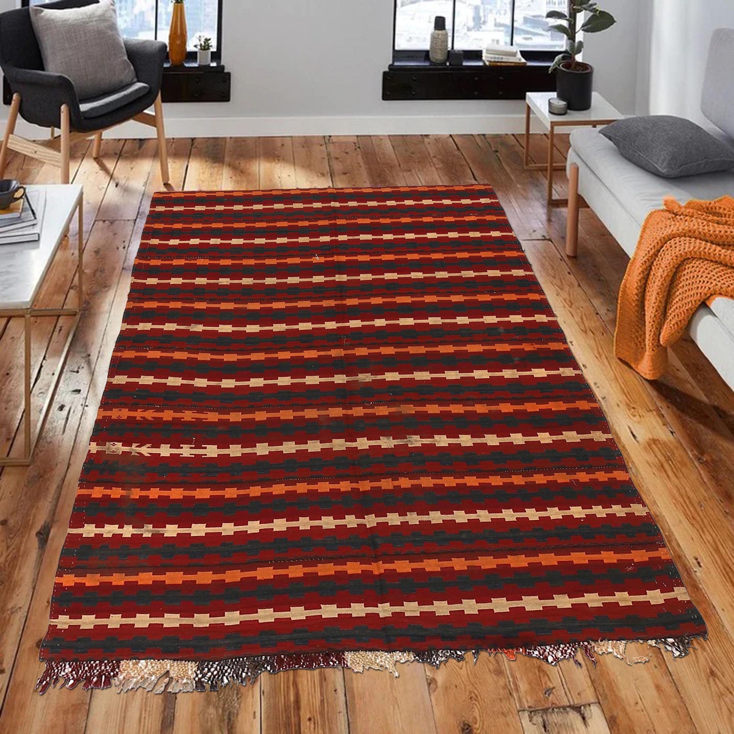 Maimana Kilim Area Rug Handmade Multi Floral 4x7 ft