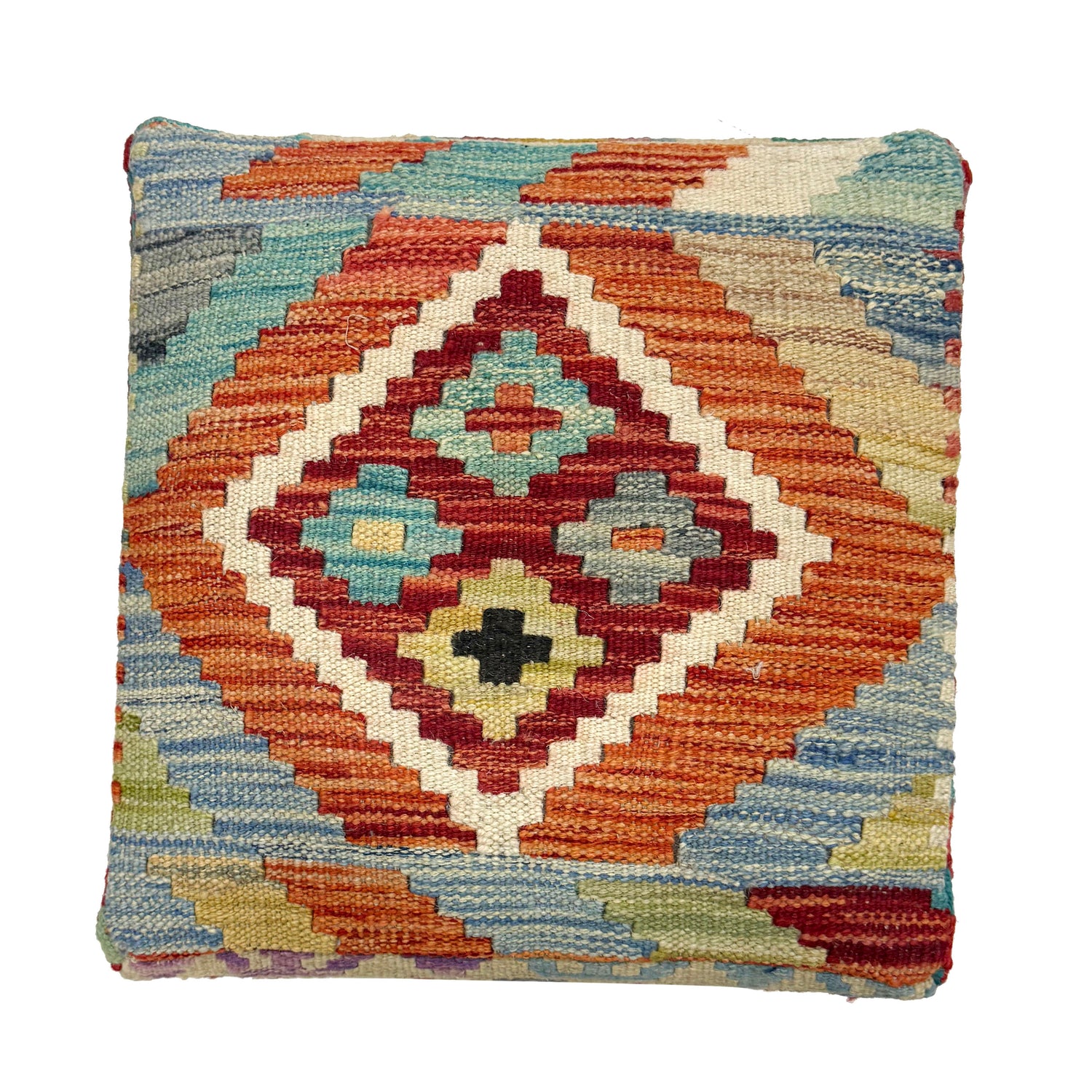 Vegetable Kilim Stool Cover Handmade Multi Geometric 1x1 ft