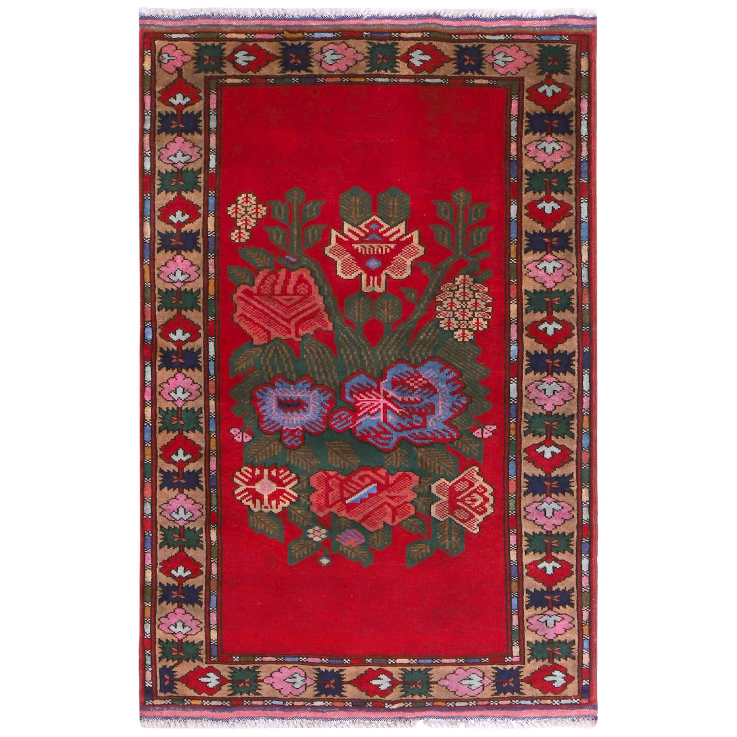Baluchi Rug Handmade Red Geometric 2x4 ft