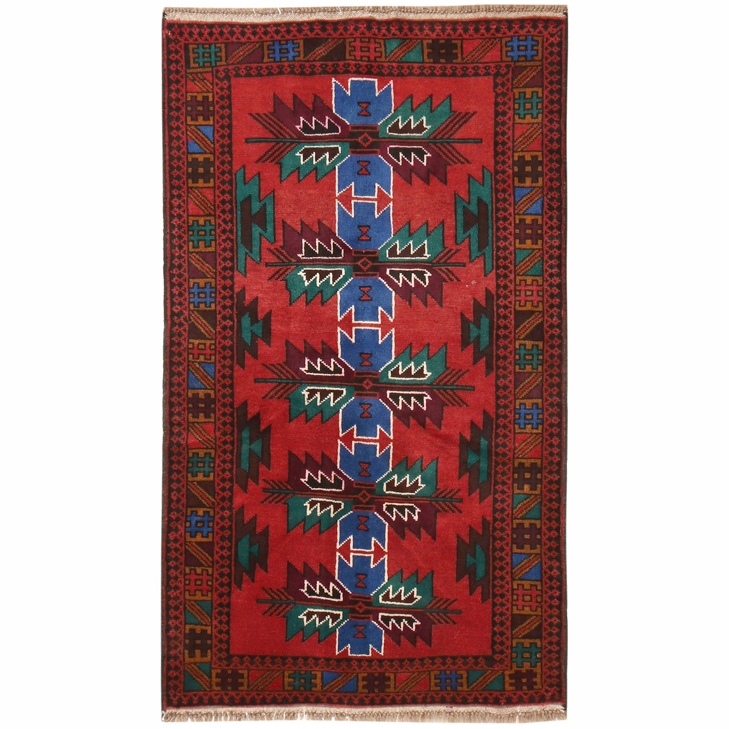 Baluchi Rug Handmade Multi Geometric 3x5 ft