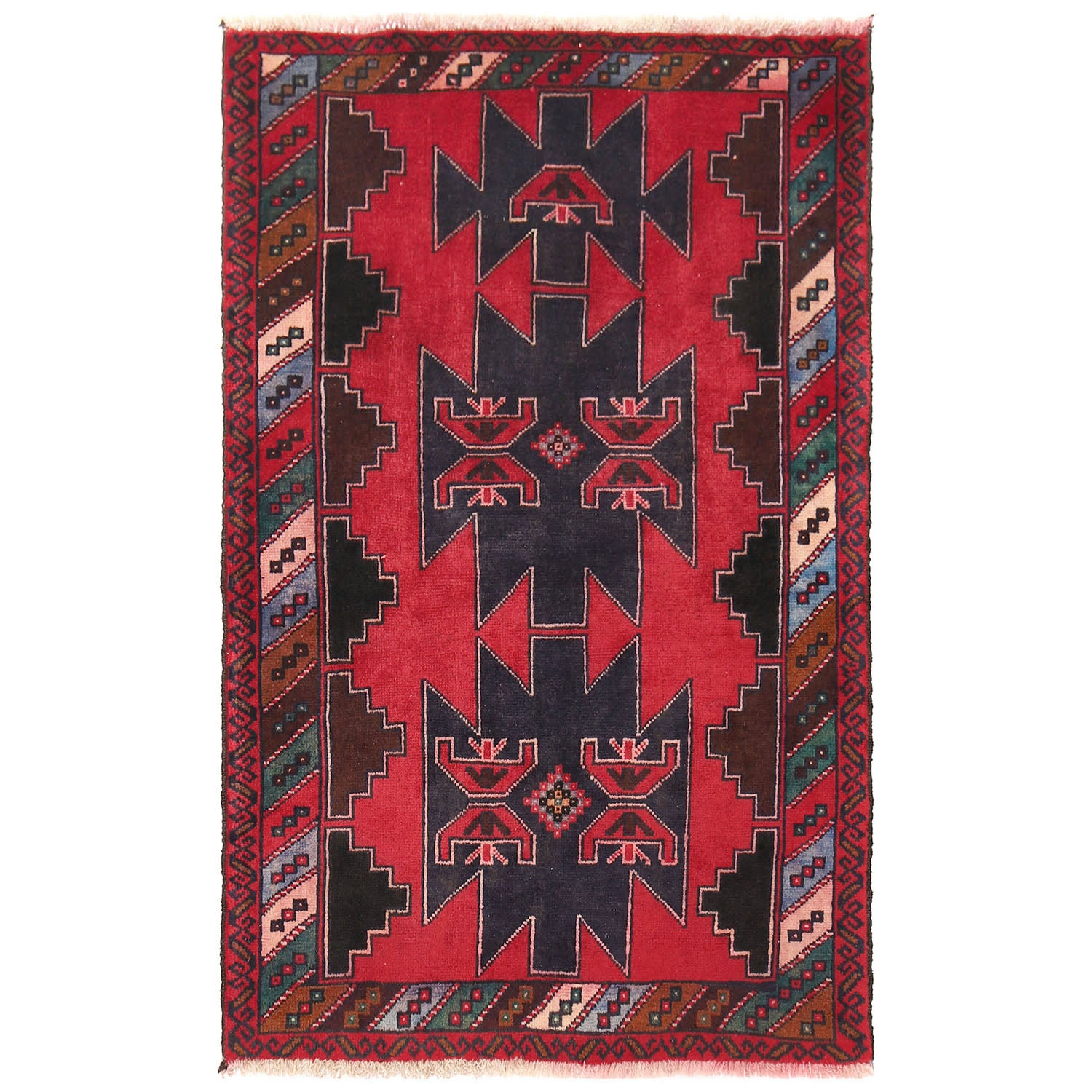 Baluchi Rug Handmade Red Geometric 2x4 ft