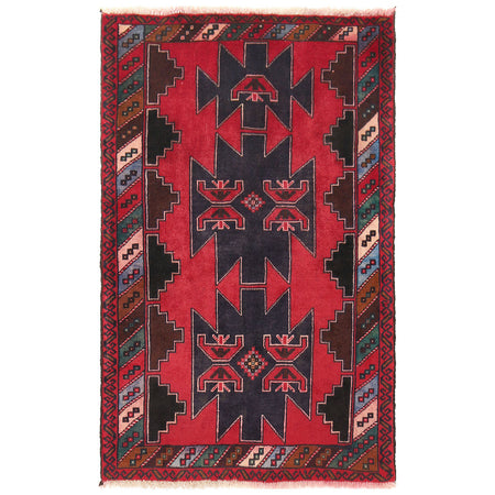 Baluchi Rug Handmade Red Geometric 2x4 ft
