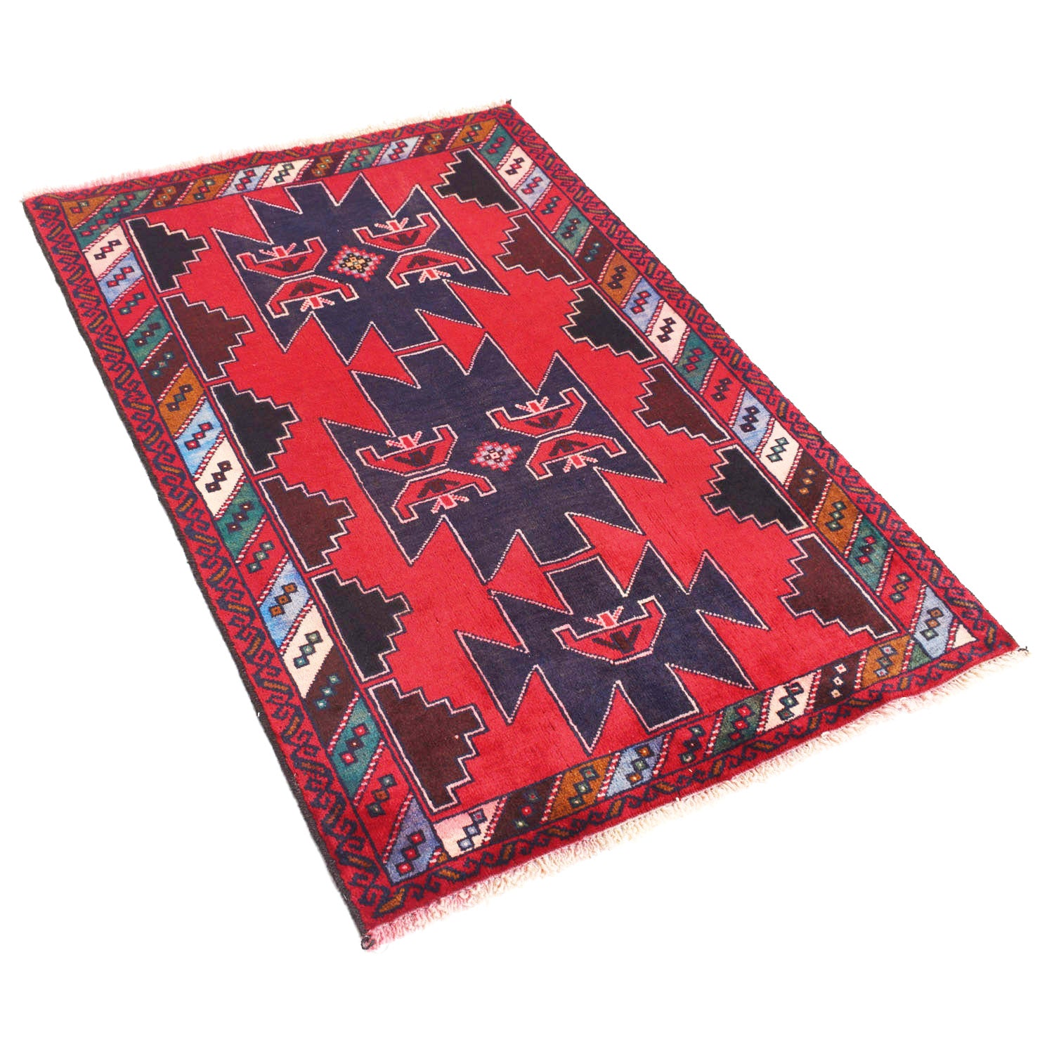Baluchi Rug Handmade Red Geometric 2x4 ft