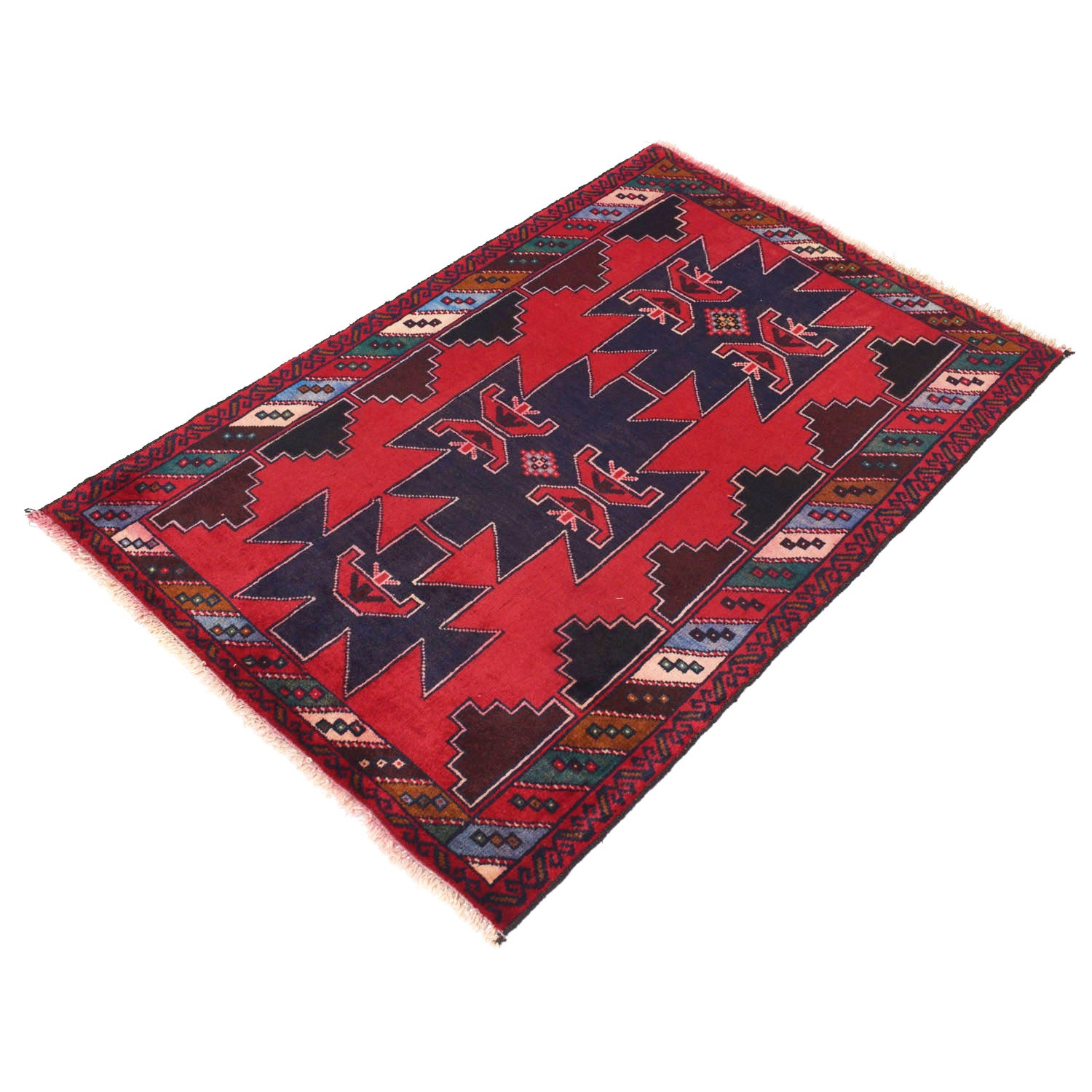 Baluchi Rug Handmade Red Geometric 2x4 ft