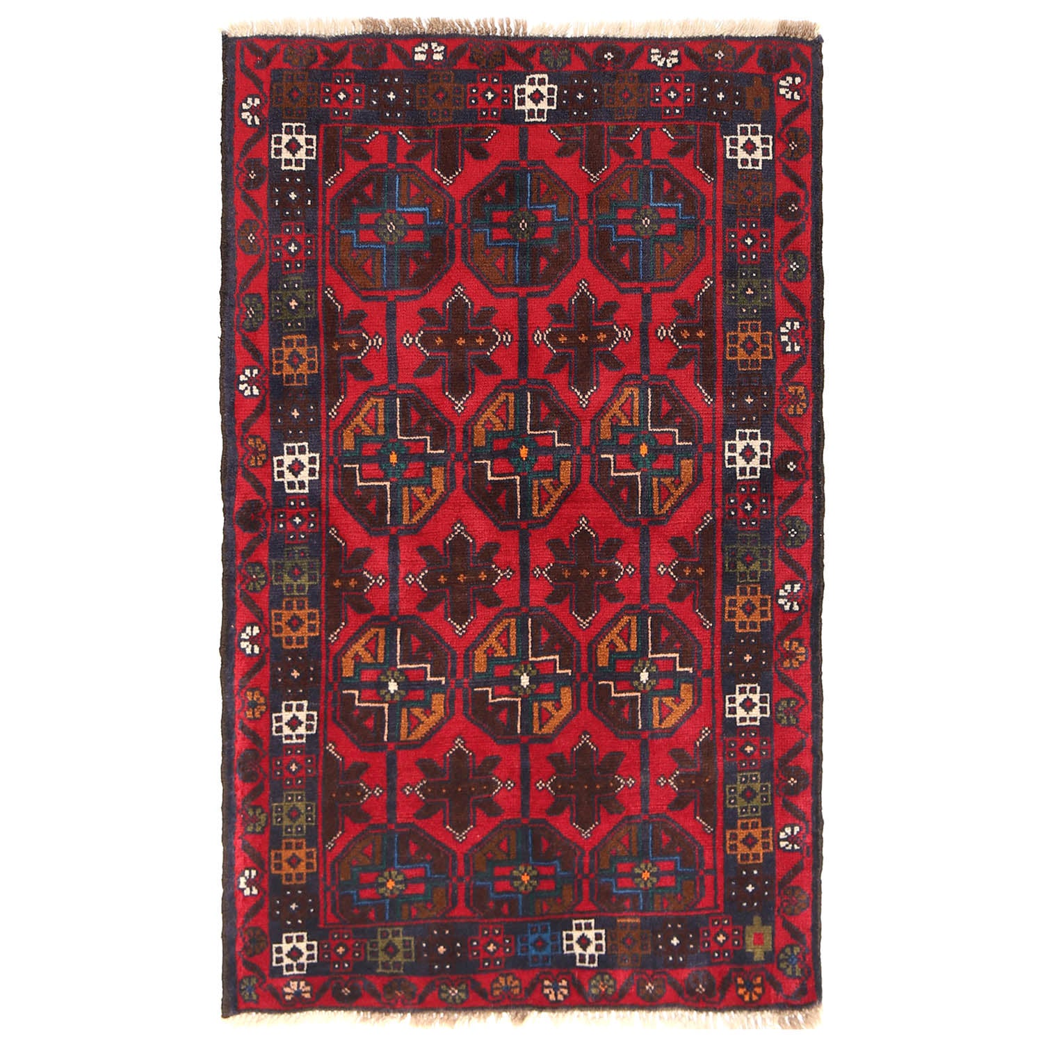 Baluchi Rug Handmade Red Geometric 2x4 ft