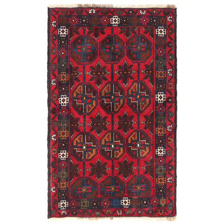Baluchi Rug Handmade Red Geometric 2x4 ft