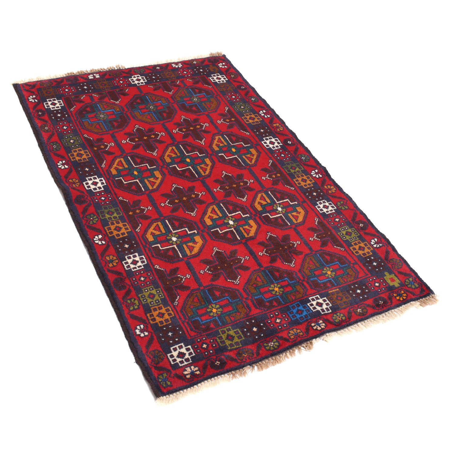 Baluchi Rug Handmade Red Geometric 2x4 ft