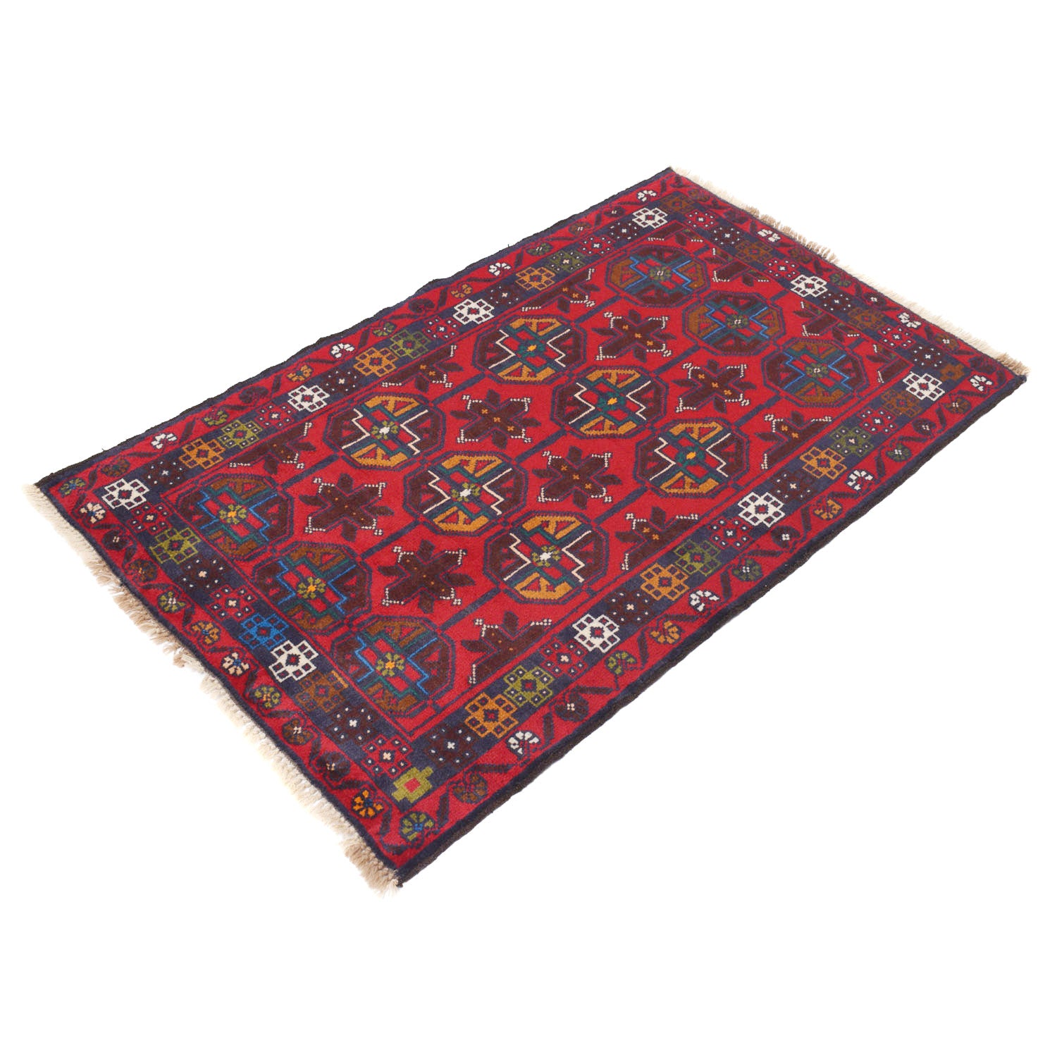 Baluchi Rug Handmade Red Geometric 2x4 ft