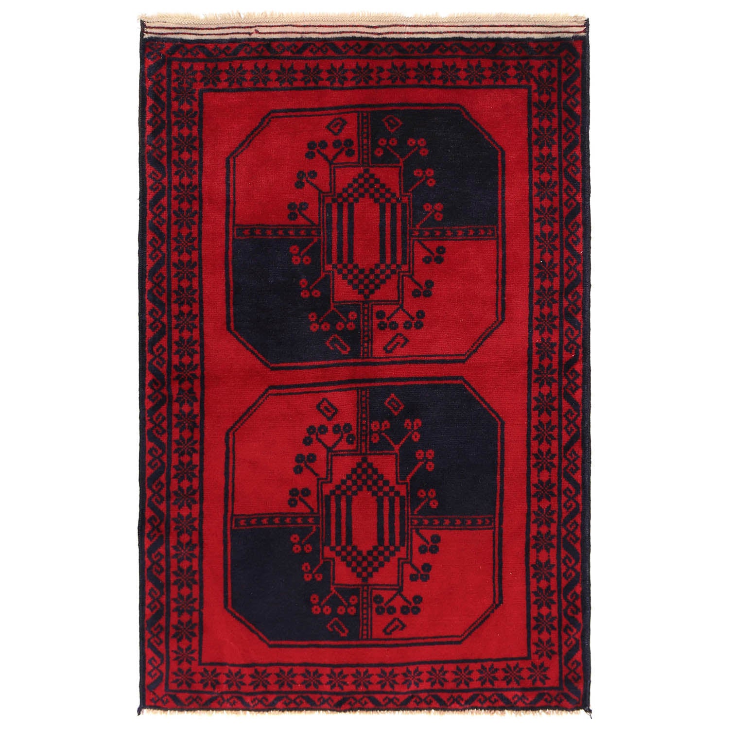 Baluchi Rug Handmade Red Geometric 2x4 ft