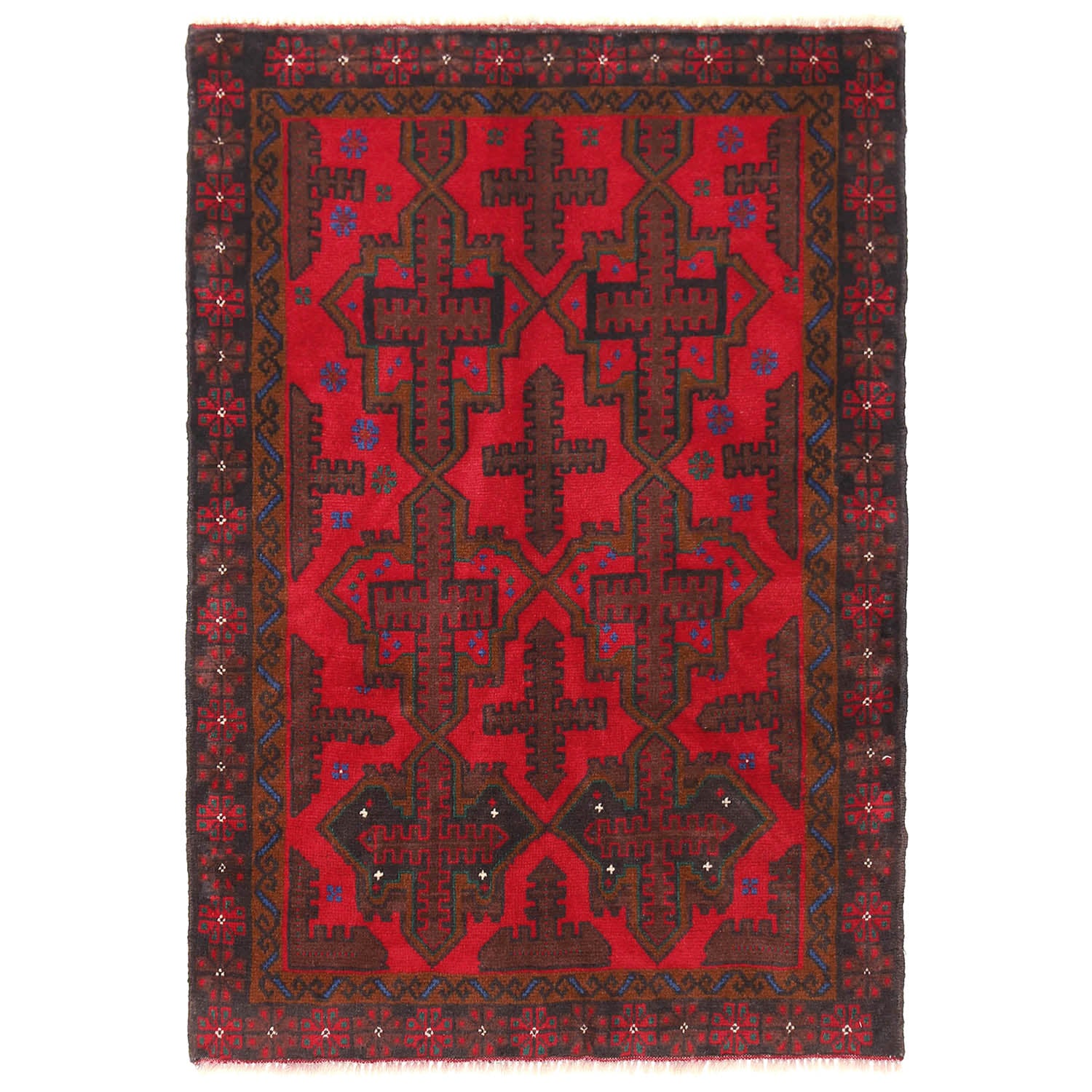 Baluchi Rug Handmade Red Geometric 2x4 ft