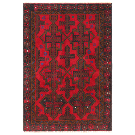Baluchi Rug Handmade Red Geometric 2x4 ft