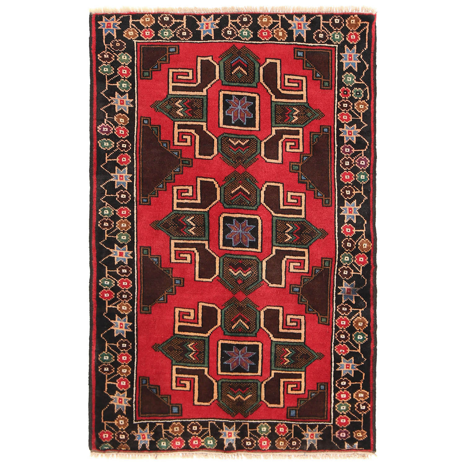 Baluchi Rug Handmade Red Geometric 2x4 ft