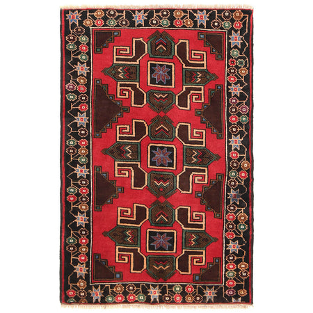 Baluchi Rug Handmade Red Geometric 2x4 ft