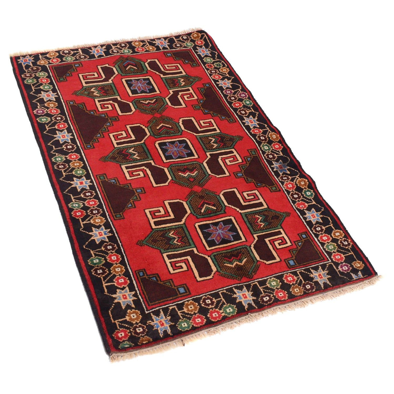 Baluchi Rug Handmade Red Geometric 2x4 ft