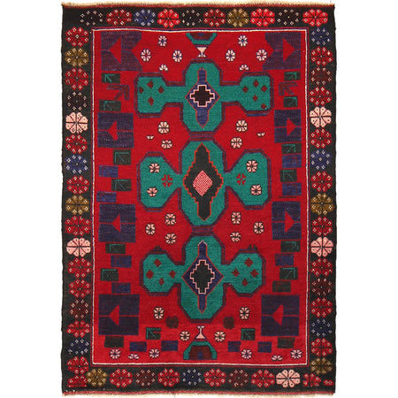 Baluchi Rug Handmade Red Geometric 2x4 ft