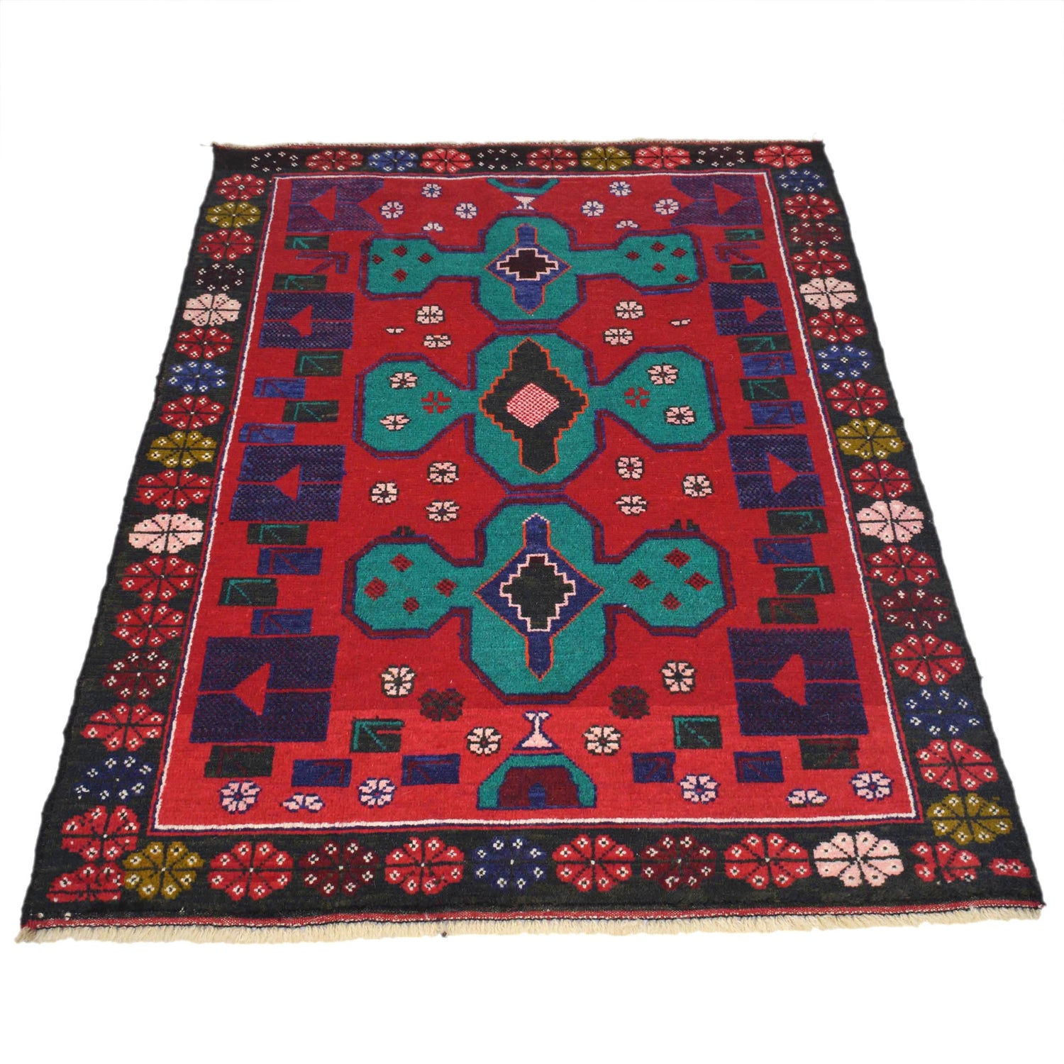 Baluchi Rug Handmade Red Geometric 2x4 ft