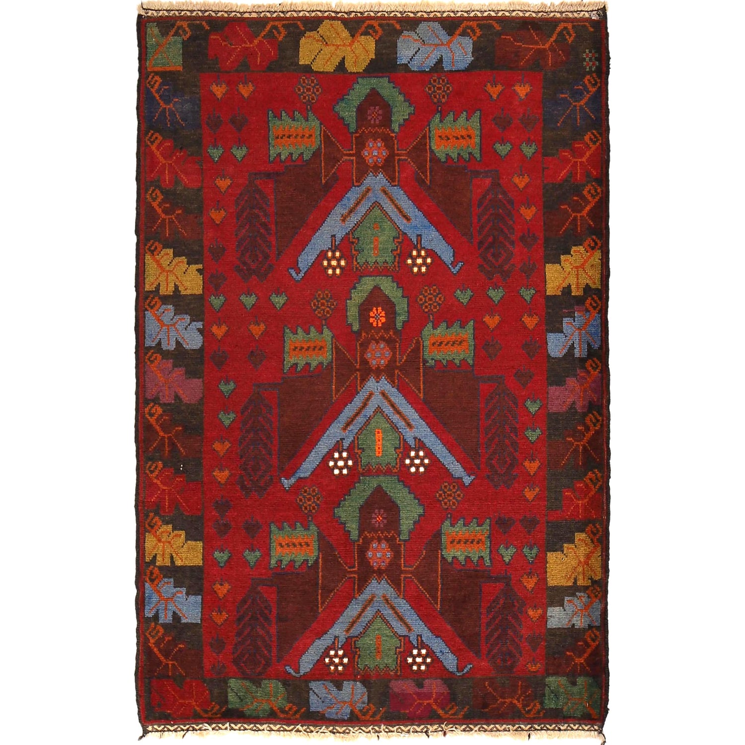 Baluchi Rug Handmade Multi Geometric 3x5 ft